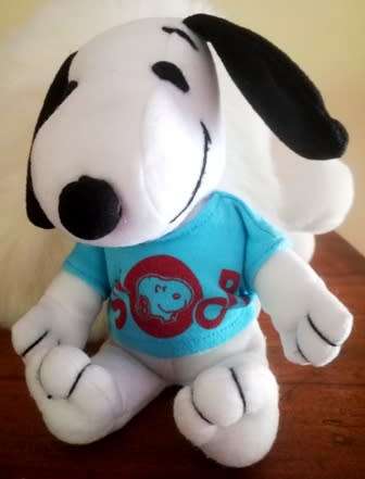 Happiness is a hug from Snoopy in a blue T-Shirt! 17cm. Bargain!