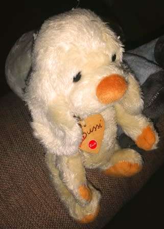 Bussi the Doggie!  Trudi plush soft toy with wooden Heart!  26cm.