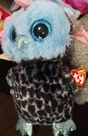 Ty Silk. Yago the Beanie Boo Barn Owl. Blue Glitter Eyes and Tags! 2017. 25cm.