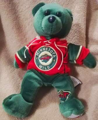 RARE Forever Collectable Brunette 15, Beanie Bag Bear. Minnesota Wild Ice Hockey.