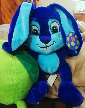 Ricky a dark blue Easter bunny/egg - Frey`s Migros plush soft toy!