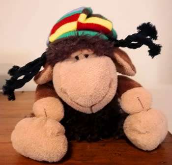 Nici Plush Soft Toy! Jolly Mah Brown Sheep with Non-Removable Rasta Beanie. 28cm.