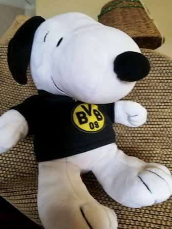 Happiness is a hug from Snoopy. He teams with the German Football Team BVB 09. 25cm.
