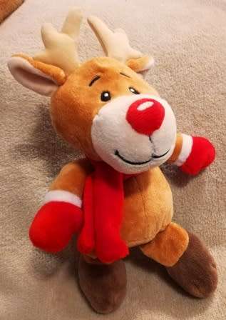 Cutie-Pie the Christmas Reindeer. Red Scarf & Red Nose! 28cm.