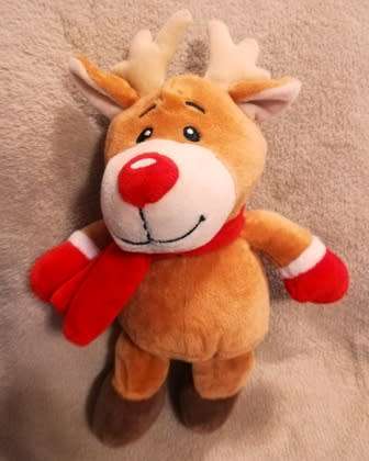 Cutie-Pie the Christmas Reindeer. Red Scarf & Red Nose! 28cm.