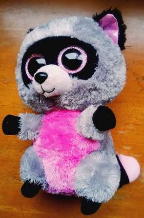 TY the Beanie Boo Rocco the Raccoon. Pink Glitter Eyes! 25cm.