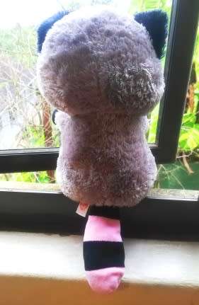 TY the Beanie Boo Rocco the Raccoon. Pink Glitter Eyes! 25cm.