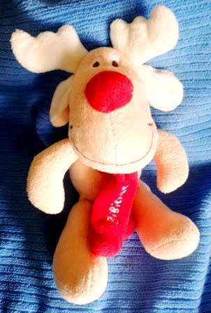 Bibi Choc! Christmas Reindeer. Red scarf and red nose! 25cm.