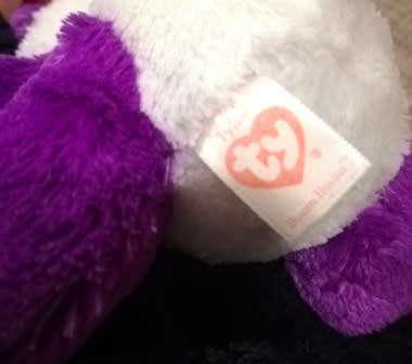 Collectable TY Beanie Boo Plush Purple Panda named Boom Boom. 16cm.