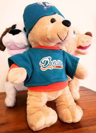RARE Miami Dolphin`s Doctor/Nurse Bear with Beanie & T-shirts. 38cm.