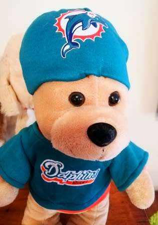 RARE Miami Dolphin`s Doctor/Nurse Bear with Beanie & T-shirts. 38cm.