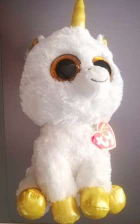 Pegasus the Beanie Boo Unicorn. Gold Glitter Eyes and Tags! 28cm.