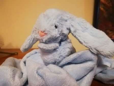 Jellycat Blue Bashful Bunny Soother. Plush Baby Comfort/Toy Blanket.