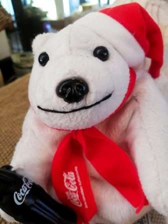 Rare Burger King Coca-Cola Christmas Bear with Scarf, Hat and Coca-Cola Bottle! 15cm.