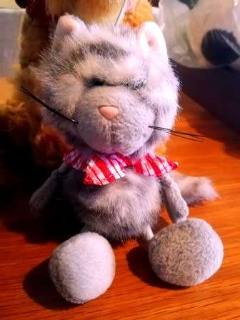 Floki the Grey and White Tabby Cat with Red and White Bandanna. 18cm.