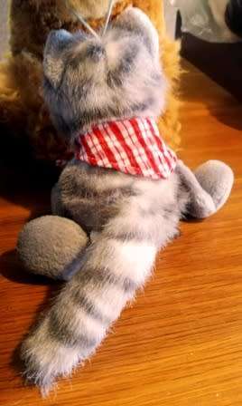 Floki the Grey and White Tabby Cat with Red and White Bandanna. 18cm.