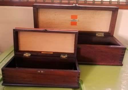 2x Imbuia and Yellow-wood Karl Knorr Jewellery boxes.
