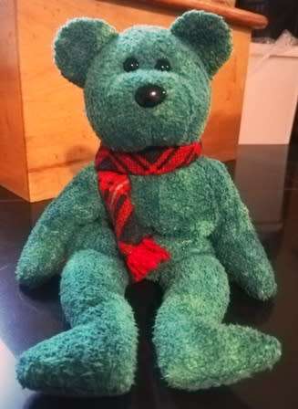 Rare and Collectable TY Original Beanie Baby WALLACE the BEAR. 1999 Retired. Tush tag ERRORS. 23cm.