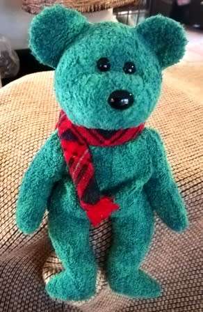 Rare and Collectable TY Original Beanie Baby WALLACE the BEAR. 1999 Retired. Tush tag ERRORS. 23cm.