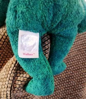 Rare and Collectable TY Original Beanie Baby WALLACE the BEAR. 1999 Retired. Tush tag ERRORS. 23cm.