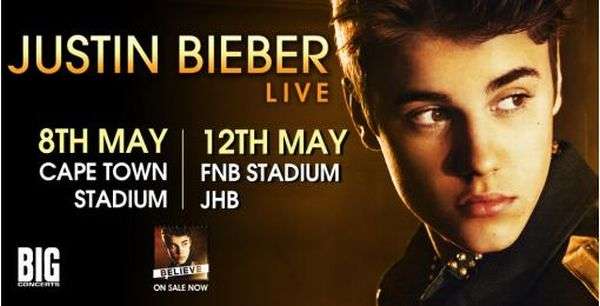 3 x Justin Bieber Tickets - Johannesburg - General Admission Standing