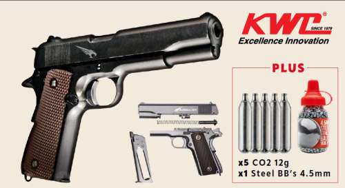 KWC -Supercat 1911 Bundle (Fully Metal co2 semi-auto Blowback pistol) Including bottle of BB and gas