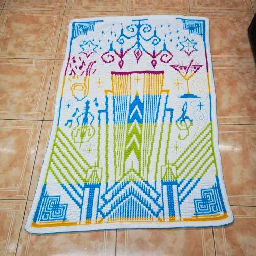 Crochet Acrylic Yarn White Music Overlay - 130cm x 90cm