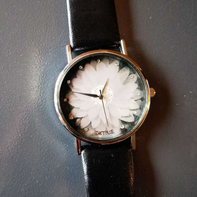 Black Band Flower Watch