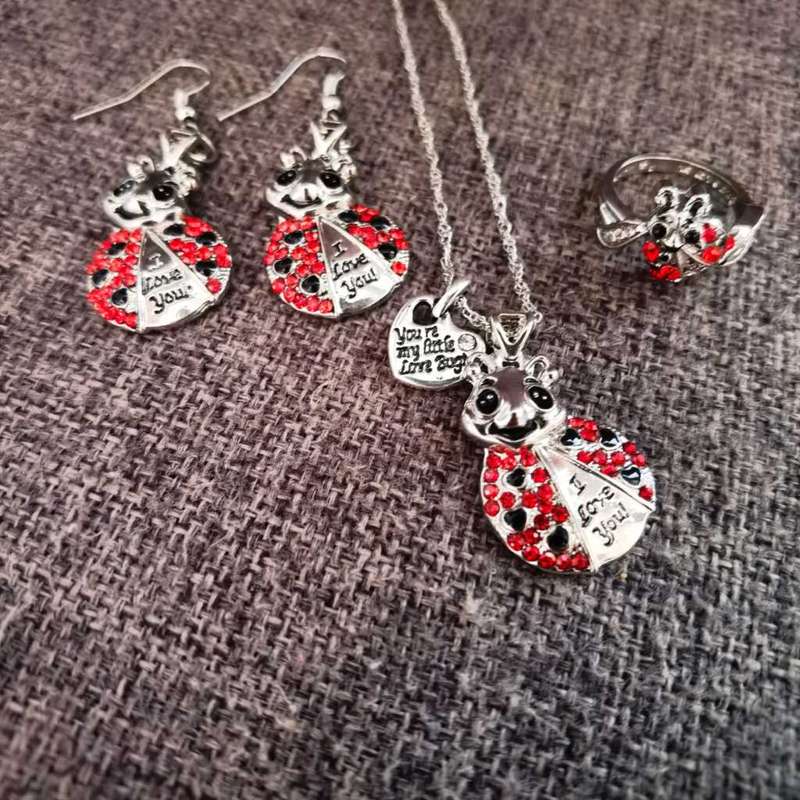 Ladybug Necklace and Earring Set - 4 Piece