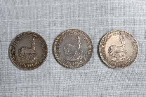 Five Shillings x 3 - almost UNC - great coins 1947 / 48 / 49