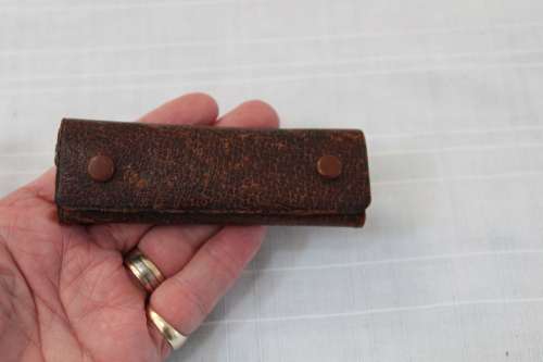 Unusual farthing holder - leather - holds 12 coins ( included!!)