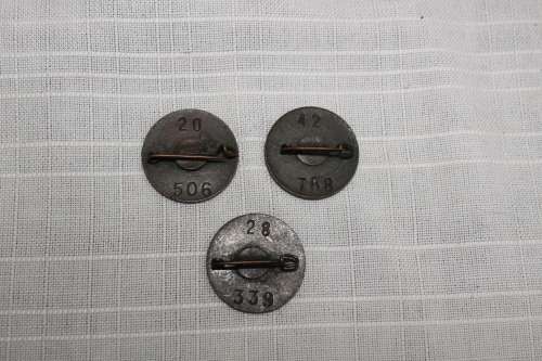 South African Women's Auxiliary Service badges x 3 - all numbered