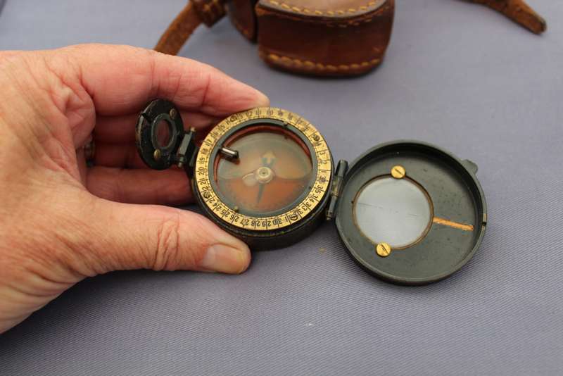 WWI Compass - Leather Cased Barkers Military Handheld Prismatic