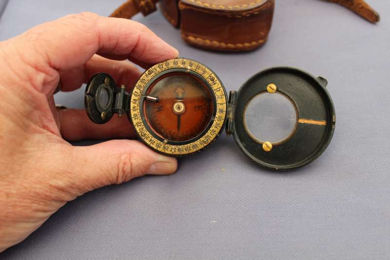 WWI Compass - Leather Cased Barkers Military Handheld Prismatic