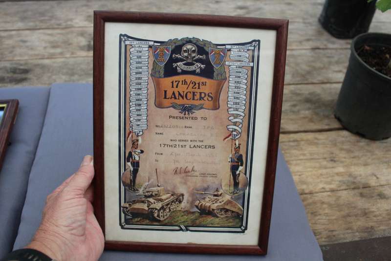 17th / 21st Lancers Certificate to Trp B. Cornelius in frame - excellent!