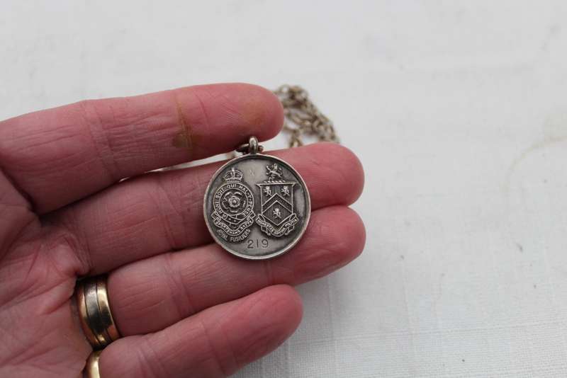 Royal Fusiliers Sterling silver Sportsman Battalion badge with chain