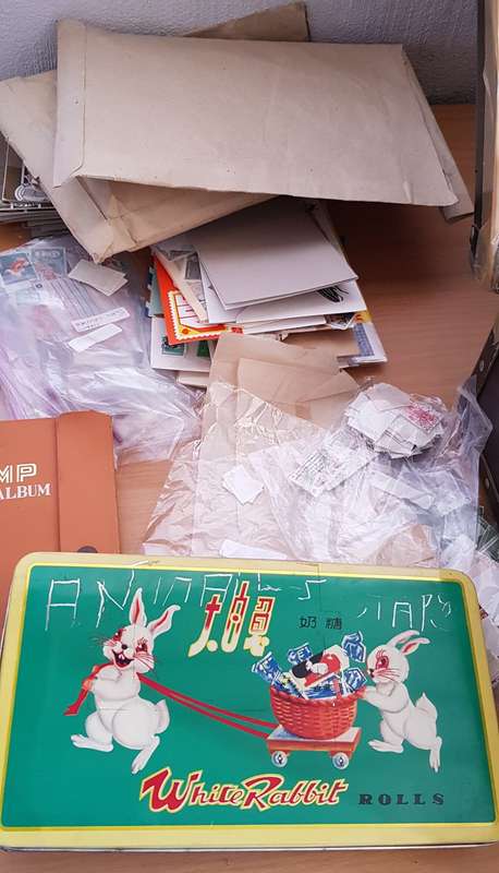 Old School Satchel with a mix of items incl bulk stamps on and off paper! Thematic, Finds possible!!