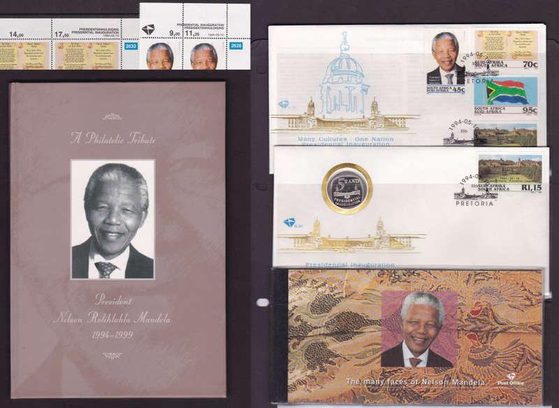 RSA: MANDELA BUNDLE - Inauguration Coin FDC, Faces Booklet, Ctrls & SAPO Tribute Book High Cat Lot!!