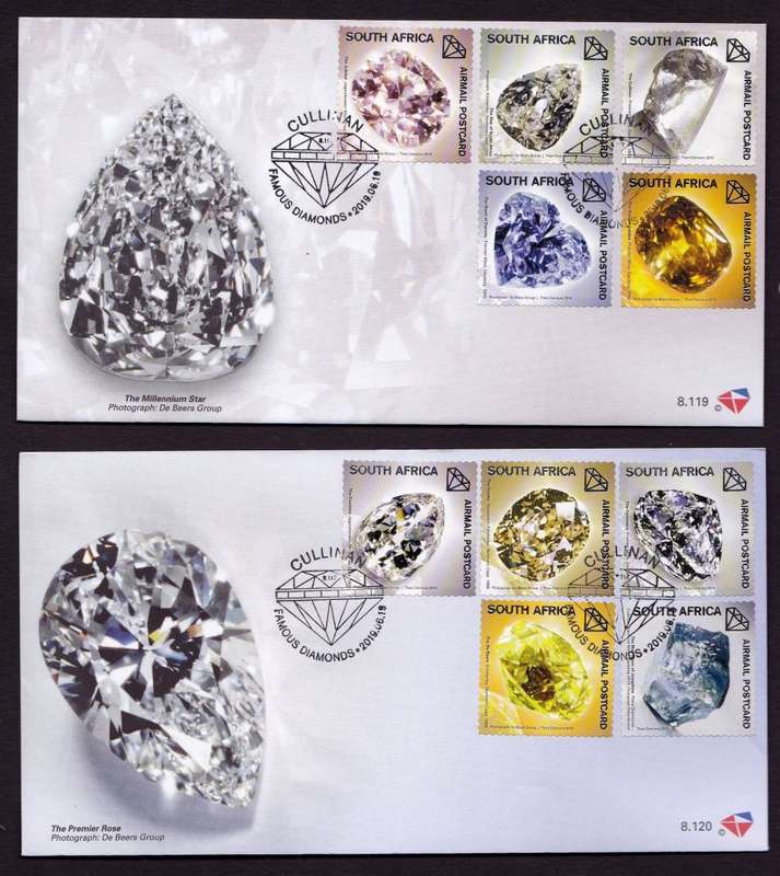 RSA: 2019 Famous Diamonds Bundle Sheetlet, Postcard Set + 2 x FDC's 8.119/20 (only 1000 printed!!)