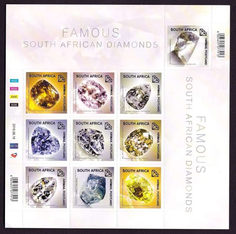RSA: 2019 Famous Diamonds Bundle Sheetlet, Postcard Set + 2 x FDC's 8.119/20 (only 1000 printed!!)