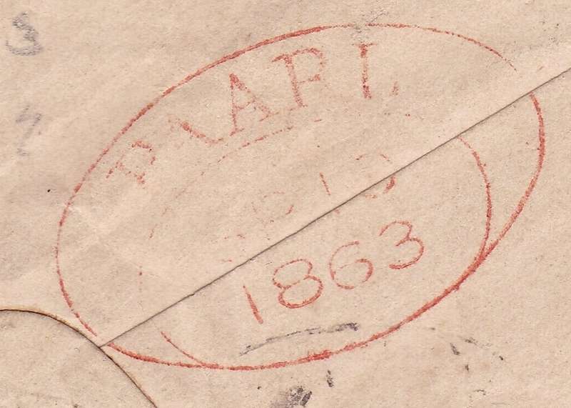 COGH: 4d CAPE TRIANGLE on 1863 Cover. Backstamped with Oval PAARL cancel. Very Scarce & High Cat!!