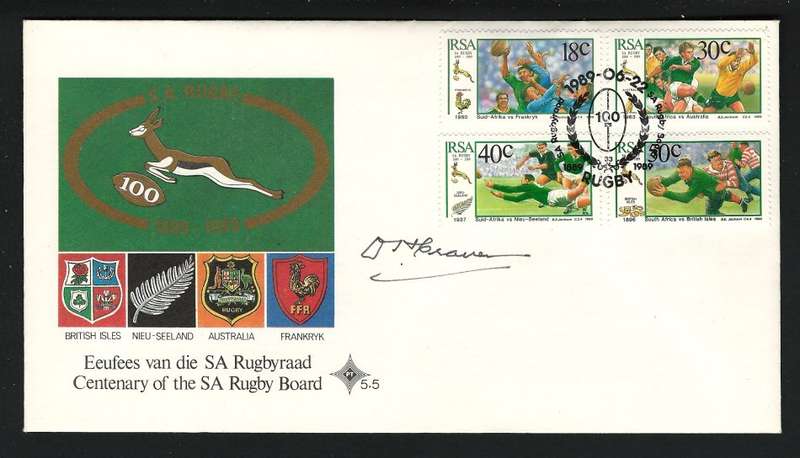 RSA: RUGBY BUNDLE incl- 1995 RWC SAPO Folder + 1989 FDC signed by DANIE CRAVEN, SCARCE - GO BOKKE!!