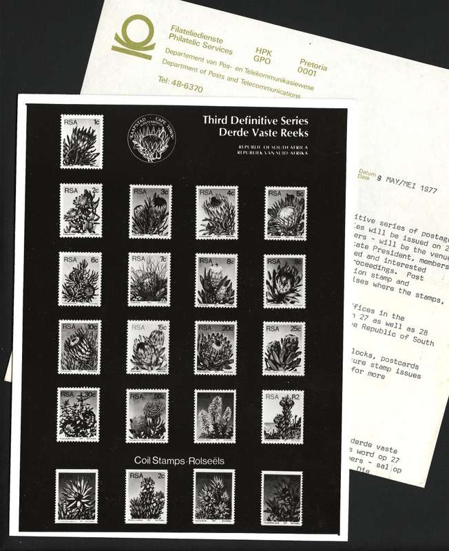 RSA: 1977 3rd Definitive Publicity Photo plus Letter as issued by Philatelic Services