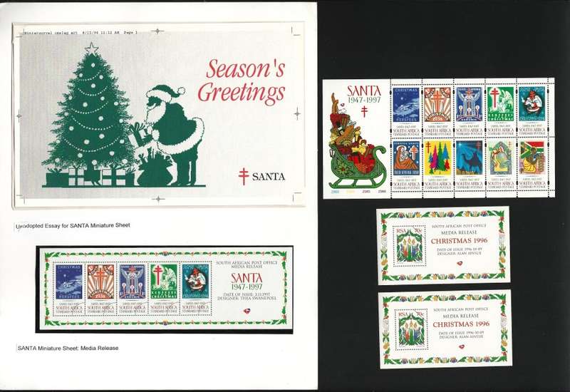 SA: 1996/7 Xmas Publicity Media Release M/S and Unadopted Essay for SANTA Mini Sheet