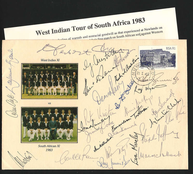 RSA: 1983 REBEL TOUR WINDIES vs SA COVER, SILK PHOTOS SIGNED by BOTH TEAMS!! SUPERB & SCARCE!!