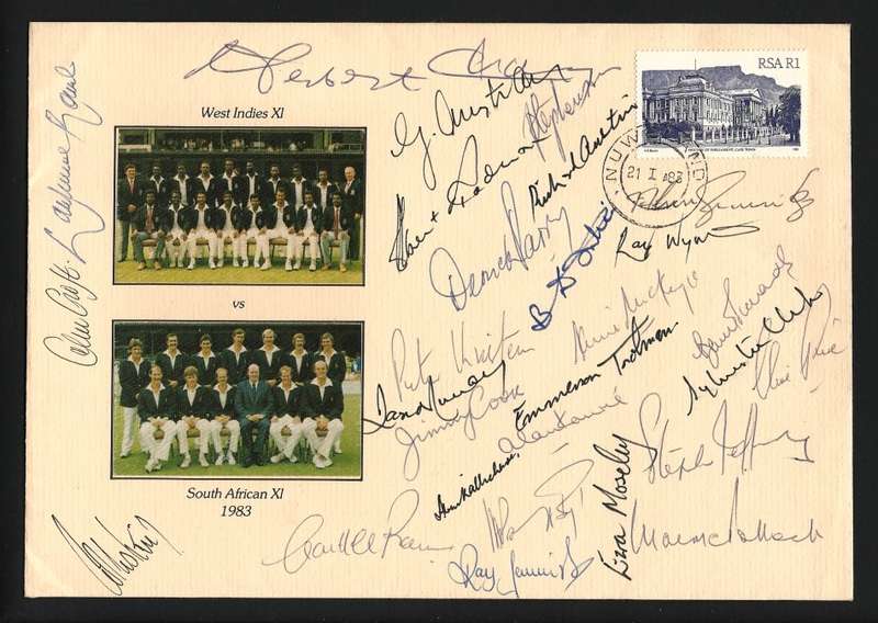 RSA: 1983 REBEL TOUR WINDIES vs SA COVER, SILK PHOTOS SIGNED by BOTH TEAMS!! SUPERB & SCARCE!!