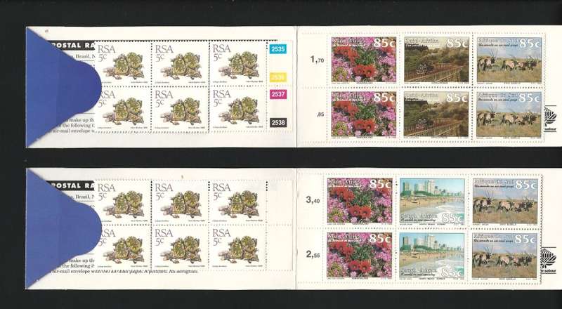 RSA: 1993 2 x TOURISM BOOKLETS with Additional Stamps for OVERSEAS POSTCARDS ONLY (SACC 852b+c) NICE