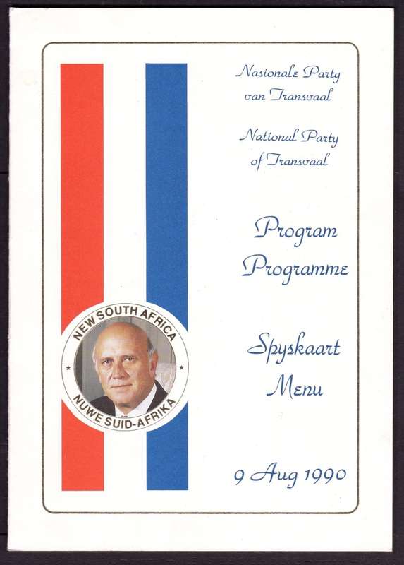 RSA: FW de KLERK Bundle, 1990 NP Gala Banquet, Numbered & Signed Invite/Menu + PW Botha 1981 address