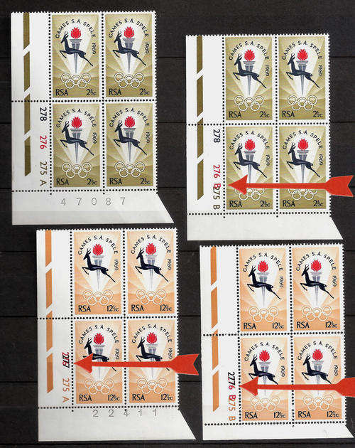 RSA: 1969 RSA Games, Control Blocks VARIETY SHIFT OF CTRL No's Pristine Unmounted Mint, SACC 347/349