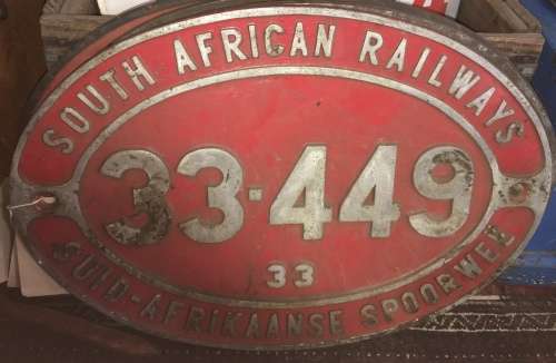 SOUTH AFRICAN RAILWAYS TRAIN PLATE  - 33449 - ALUMINIUM